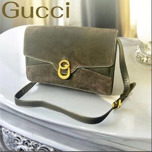 Gucci Dark Brown Suede and Leather Shoulder Bag